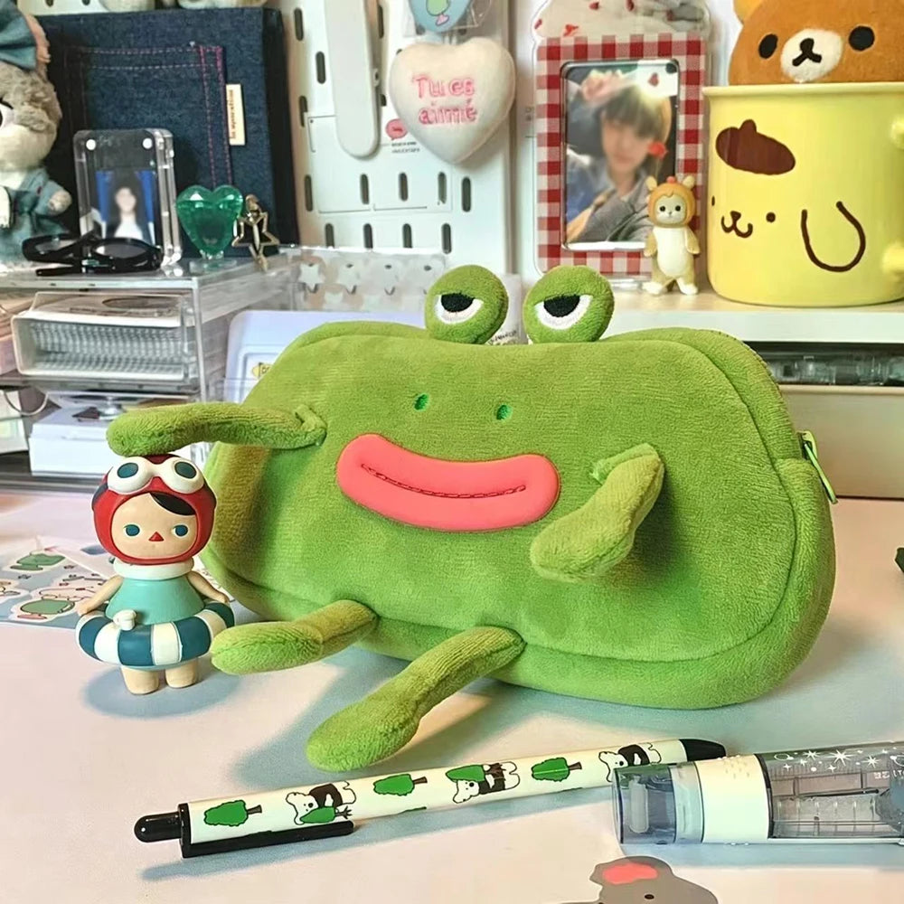 Funny Big Mouth Frog Plush Pen Bag Ins Cute Large Capacity Stationery