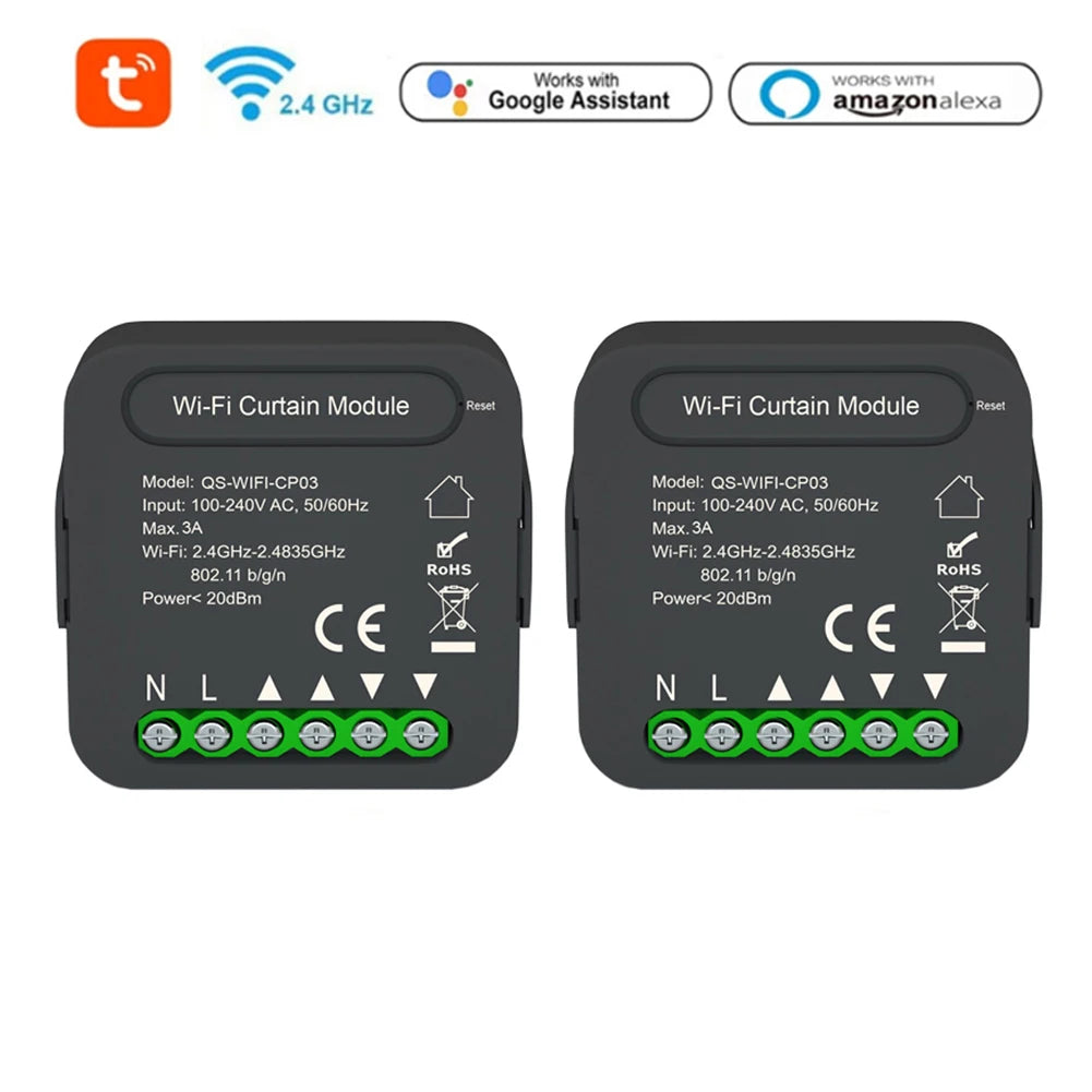 QS-Zigbee/Wifi-CP03 Tuya ZigBee/WiFi Curtain Switch Module for Roller Shutter Blinds Motor Smart Home Google Home Alexa Control Peaceful Pleasures Health and Wellness A WIFI 2PCS