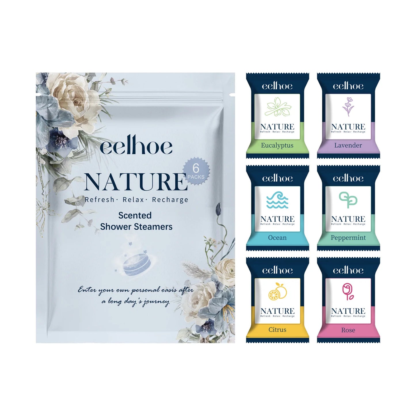 EELHOE Shower Steamer Tablet Nourishing Clean Dirt Eliminate Odor Relaxing Relieve Fatigue Moisturizing Shower Spa Bath Supplies Peaceful Pleasures Health and Wellness 6pcs Boxed