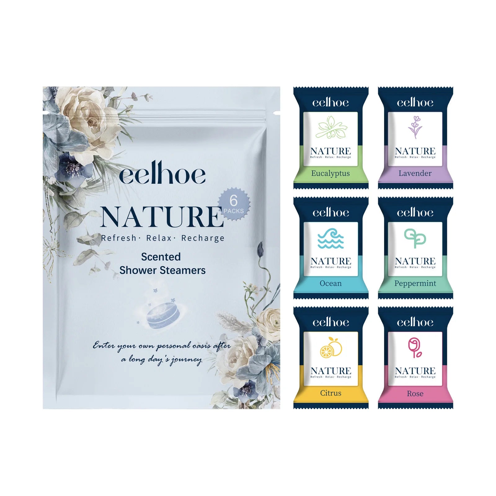 EELHOE Shower Steamer Tablet Nourishing Clean Dirt Eliminate Odor Relaxing Relieve Fatigue Moisturizing Shower Spa Bath Supplies Peaceful Pleasures Health and Wellness 6pcs Boxed