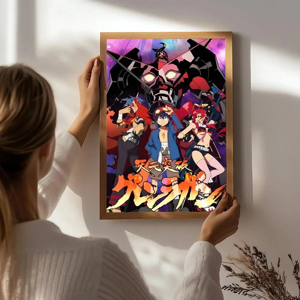 Anime G-Gurren Lagann Poster HD Self Adhesive Waterproof Wall Art Ideal for Home Office Dorm Bedroom Great Gift Peaceful Pleasures Health and Wellness White6 15X20cmNoframe