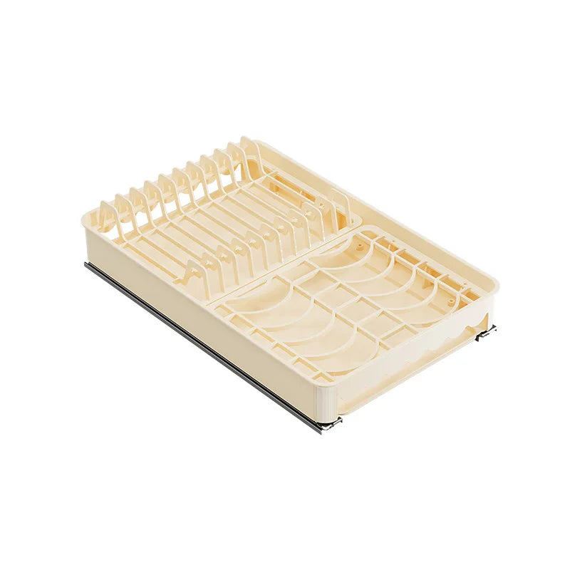 Under-Sink Pull-Out Kitchen Organizer No-Drill Retractable Dish Drainer Rack Expandable Cabinet Drawer Storage for Dishes Peaceful Pleasures Health and Wellness Cream