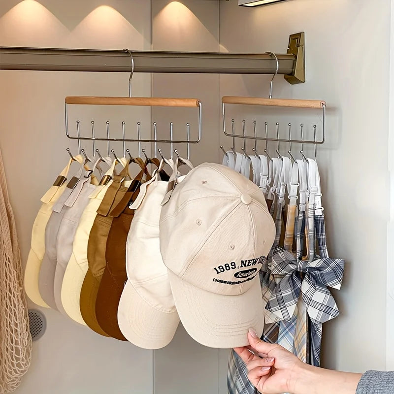 1pc Versatile Wooden Hat Organizer Rack with Hooks – Ideal for Caps, Belts, Ties, and Accessories Storage – Space-Saving Peaceful Pleasures Health and Wellness