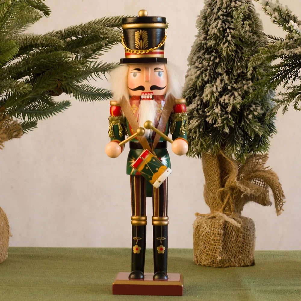 New Creative 30cm Wooden Christmas Nutcrackers Wooden Soldiers Guard Figurines with Good Workmanship for Holiday Decor Display Peaceful Pleasures Health and Wellness Drum soldiers