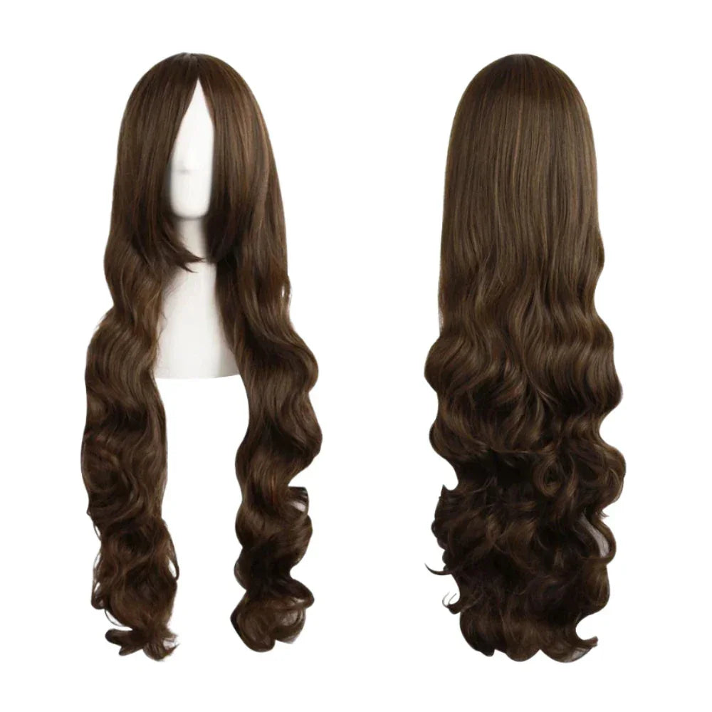 Women Long Wavy Cosplay Wig 80cm Brown Natural Looking Synthetic Lace Wig for Lolita Daily Use Party Salon Styling Peaceful Pleasures Health and Wellness