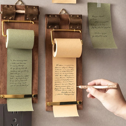 Retro Wooden Memo Pad Holder – Hangable Roll Paper Notebook Wooden Memo Pad Holder Peaceful Pleasures Health and Wellness