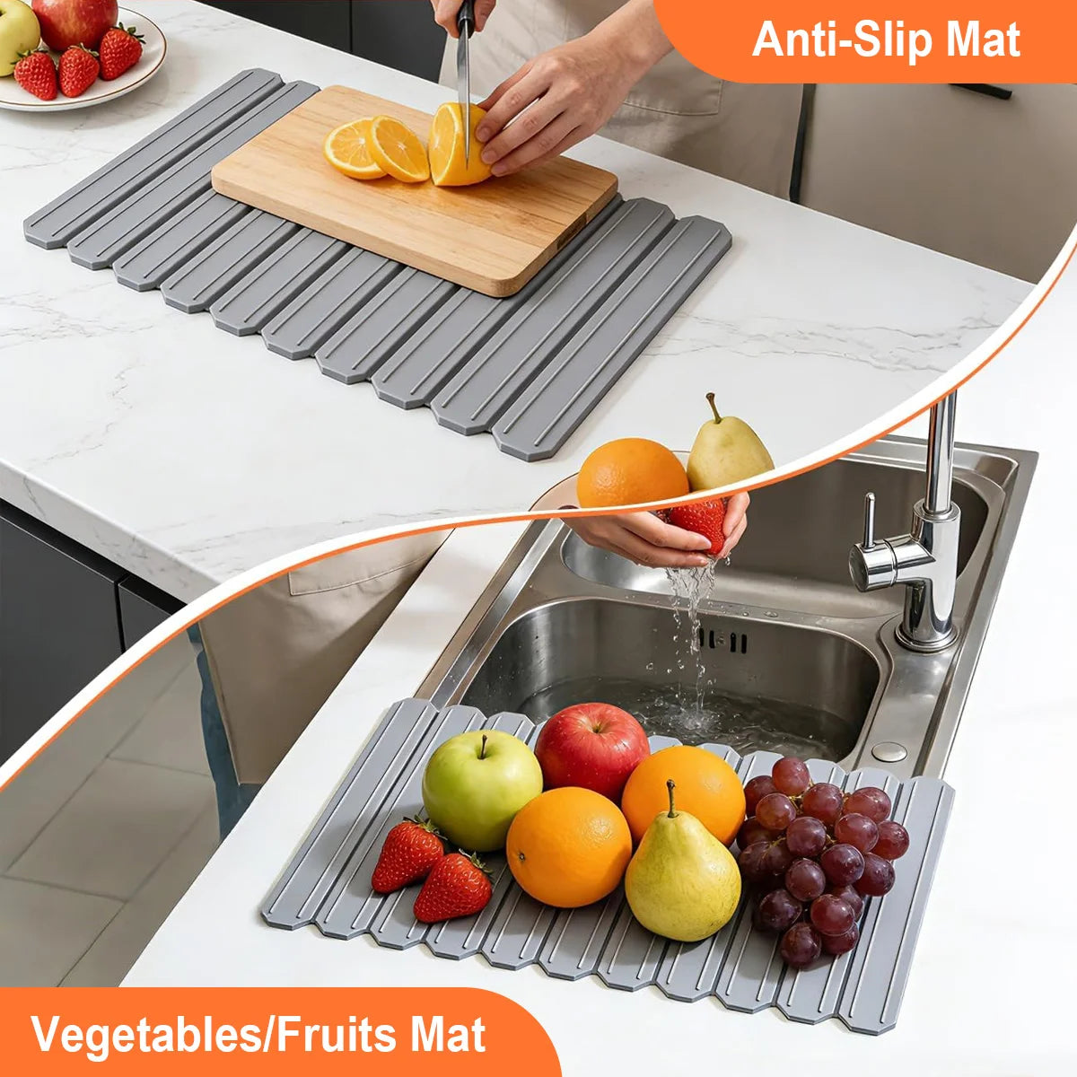 Silicone Dish Drying Mat for Kitchen Countertop-Foldable & Trimmable Heat Resistant Non-Slip Sink Mat 23.62"x15.74", for Dishes Peaceful Pleasures Health and Wellness