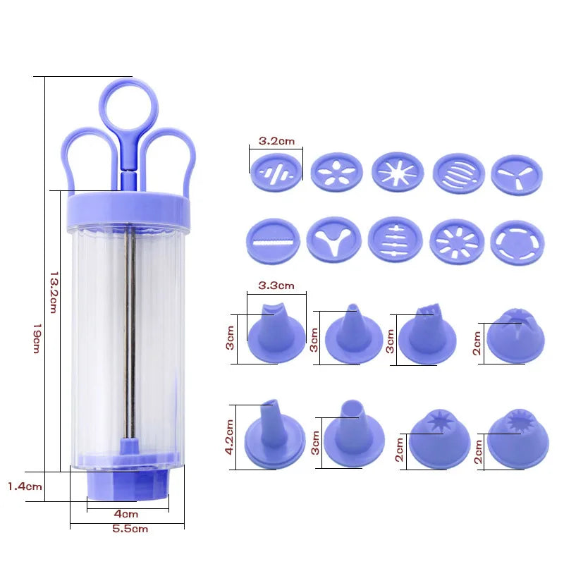 Cookie Gun & Pastry Cream Syringe Extruder – 250ml with 10 Flower Discs & 8 Nozzles for Cake, Cookie & Cupcake Decorating