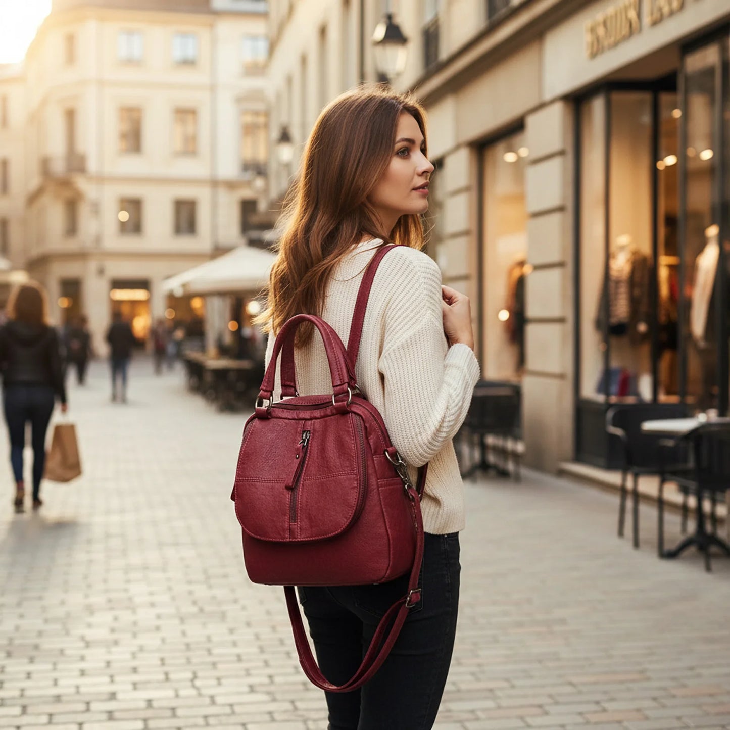 Women's Backpack Daily Commute School Travel Soft PU Leather Multiway Shoulder Bag Versatile Retro Chic Fashionable Peaceful Pleasures Health and Wellness