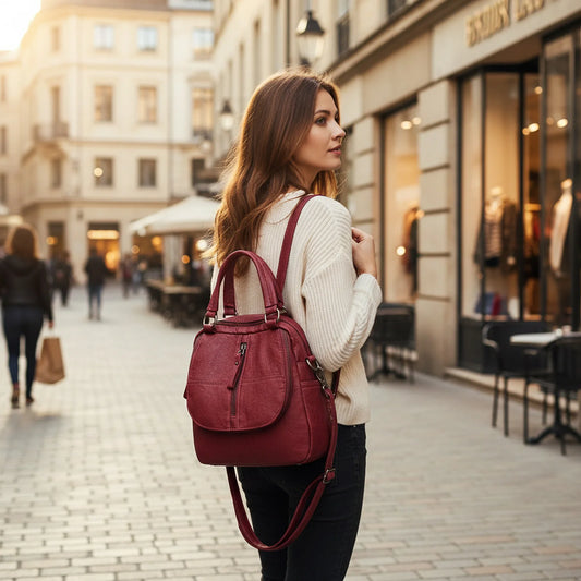 Women's Backpack Daily Commute School Travel Soft PU Leather Multiway Shoulder Bag Versatile Retro Chic Fashionable Peaceful Pleasures Health and Wellness