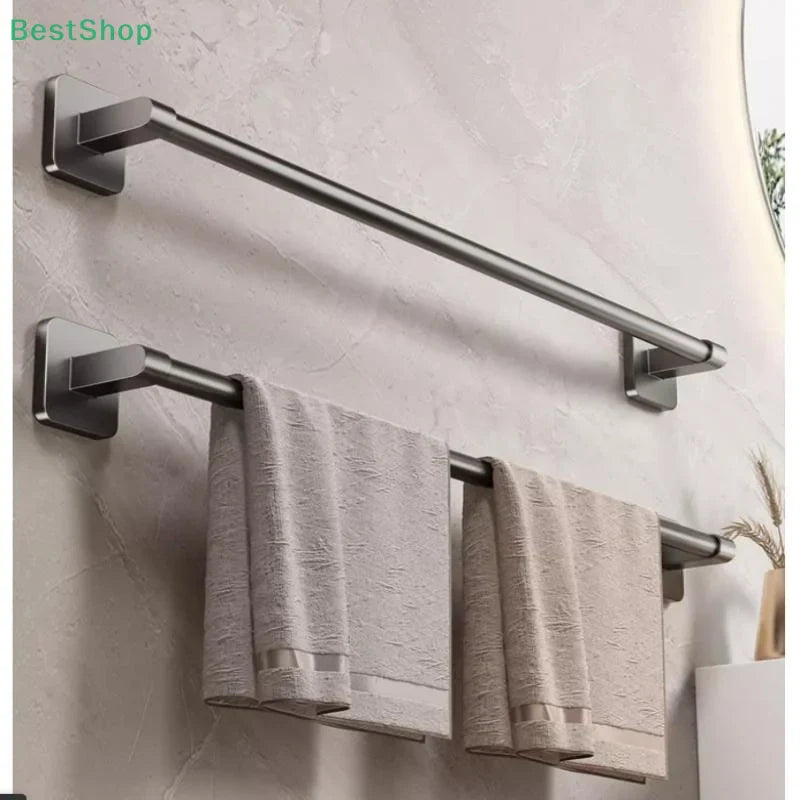 Punch-Free Wall Mount Towel Bar & Rack – No Drill Aluminum