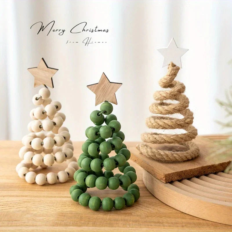 Christmas Decoration Wooden Bead Christmas Tree Creative Nordic Style Wooden Christmas Tree Desktop Ornament Decoration Ornament Peaceful Pleasures Health and Wellness