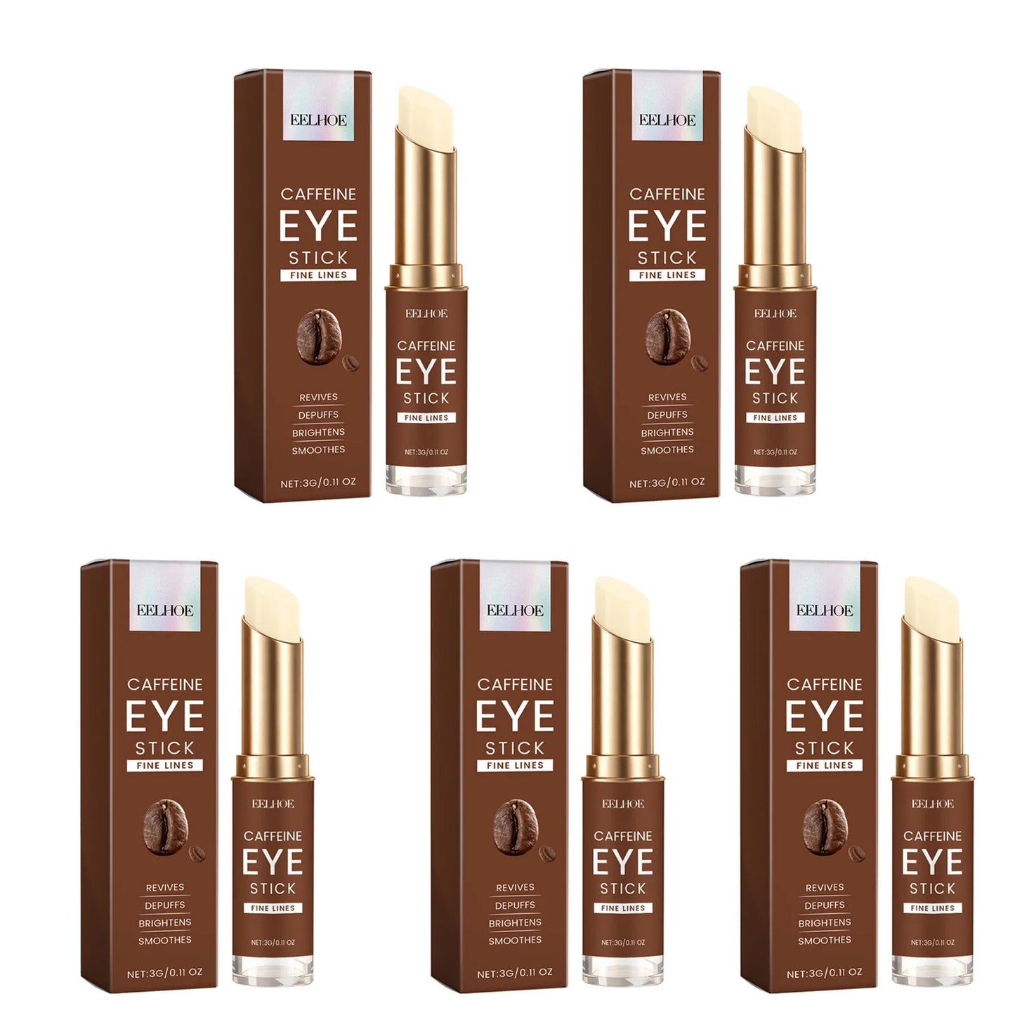 Caffeine Eye Cream Stick Moisturizing Remove Eye Bag Improve Dullness Brightening Anti Puffiness Dark Circle Portable Eye Creams Peaceful Pleasures Health and Wellness 5 x 3g Boxed