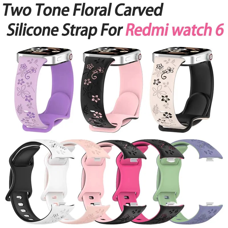 Two-Tone Floral Silicone Strap for Redmi Watch & Mi Band 8/9 Pro