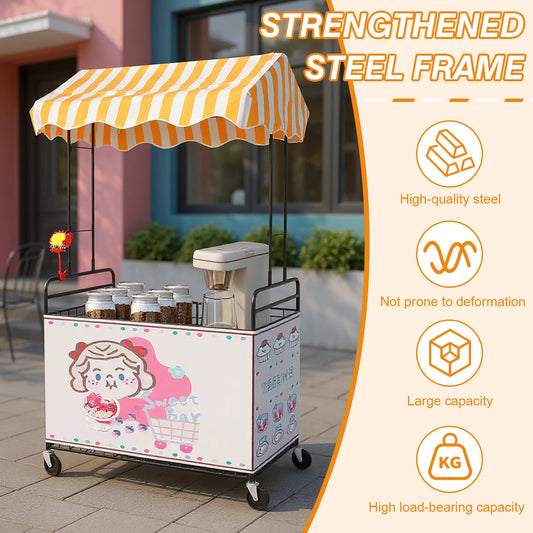 Foldable Mobile Vending Cart with Canopy – Outdoor Market Stall Vending Cart Peaceful Pleasures Health and Wellness