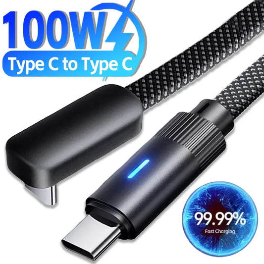 L-Shape 100W USB-C Cable 90° Elbow Fast Charging Type-C Cord USB-C Charging Cable Peaceful Pleasures Health and Wellness