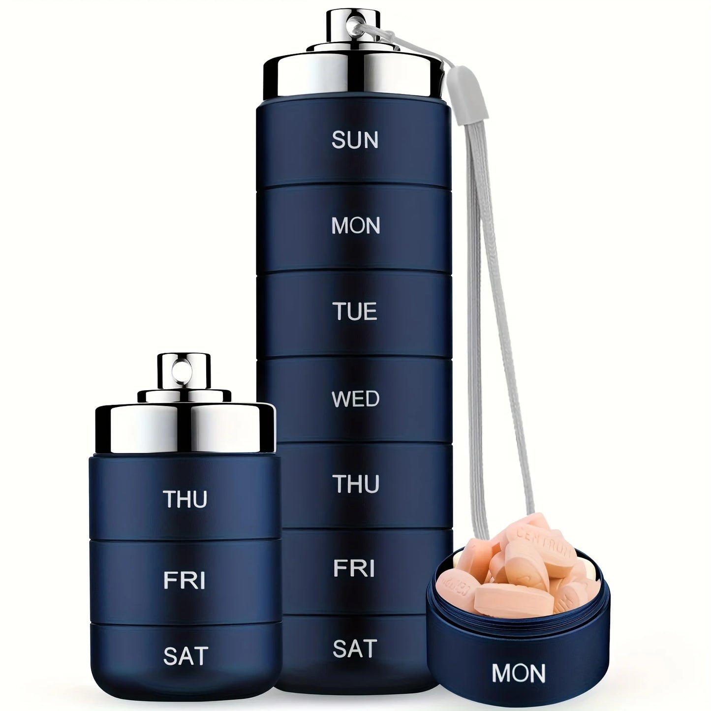 7pcs Metal Pill Organizers, Stackable Portable Waterproof Travel Pill Box, Large Aluminum Alloy Travel Pill Case Peaceful Pleasures Health and Wellness MULTI China Mainland