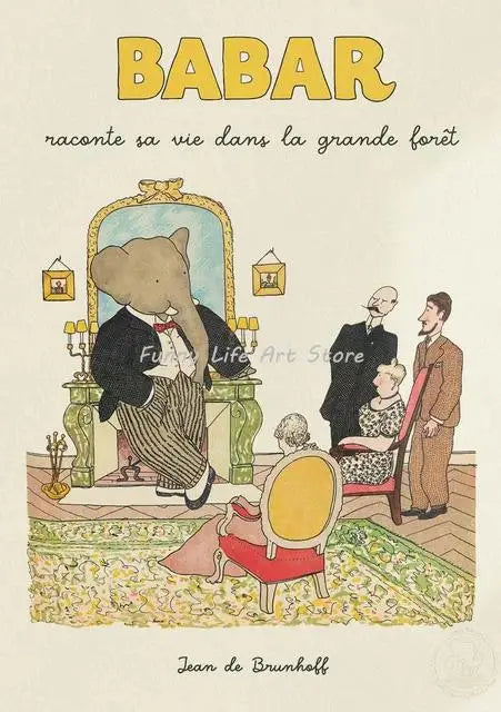 Vintage Babar Elephant Canvas Wall Art | Kids Nursery Poster