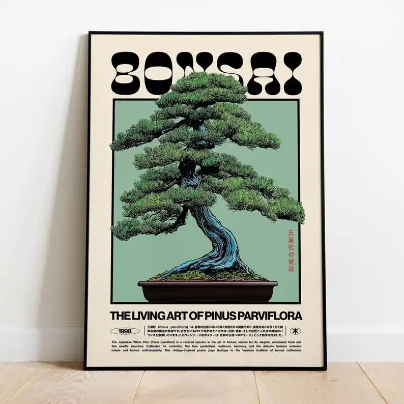 A Frameless Retro Japanese Aesthetic Bonsai Art Print-retro White Pine Canvas Poster for Living Room Bedroom Wall Decoration Peaceful Pleasures Health and Wellness TT191 40x60cm