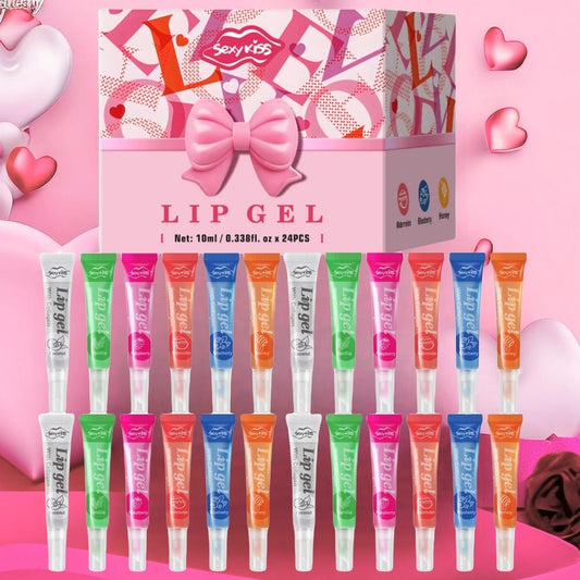 24PCS Luxury Gift Set Lip Balm Jelly Set Hydrating and Glossy for Dry Lips Valentine's Day Gifts Perfect Present for Peaceful Pleasures Health and Wellness