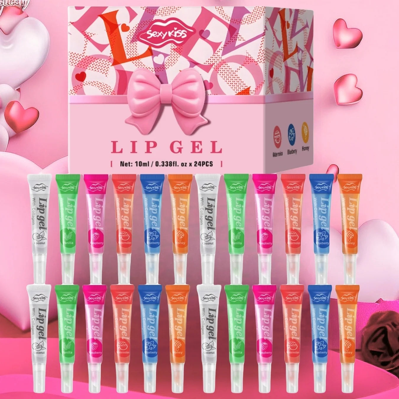 24PCS Luxury Gift Set Lip Balm Jelly Set Hydrating and Glossy for Dry Lips Valentine's Day Gifts Perfect Present for Peaceful Pleasures Health and Wellness
