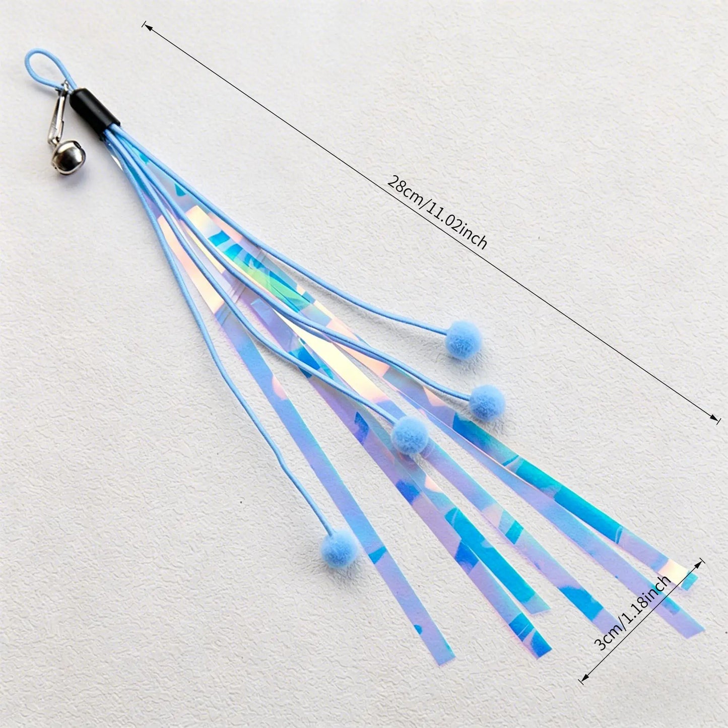 Cat Wand Toy Replacement – Bell, Foil Tassel & Ribbon Teaser Cat Teaser Toy Peaceful Pleasures Health and Wellness 1Pc-Blue