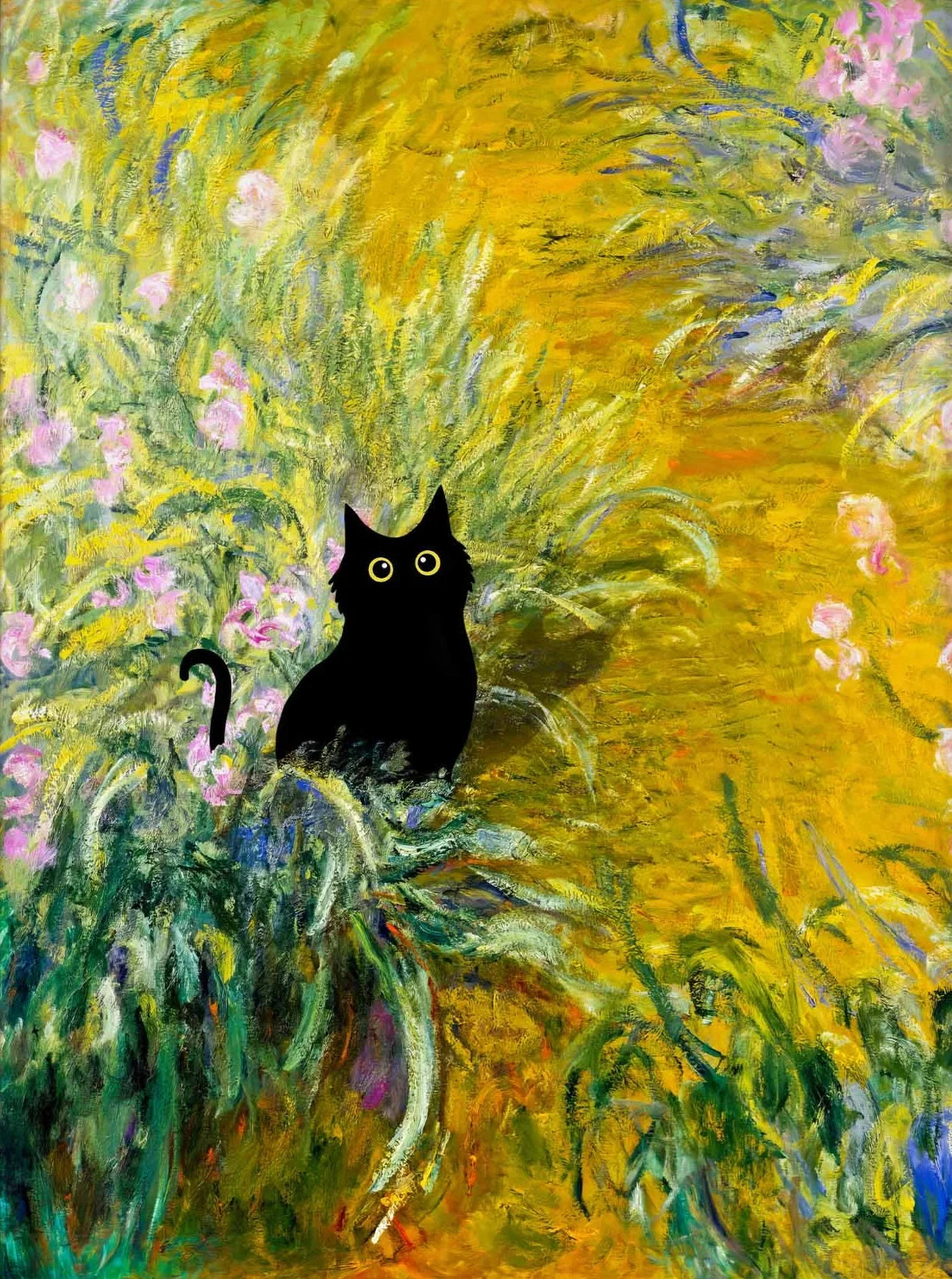 Monet Black Cat Lotus Pond Canvas Print | Wall Art Decor