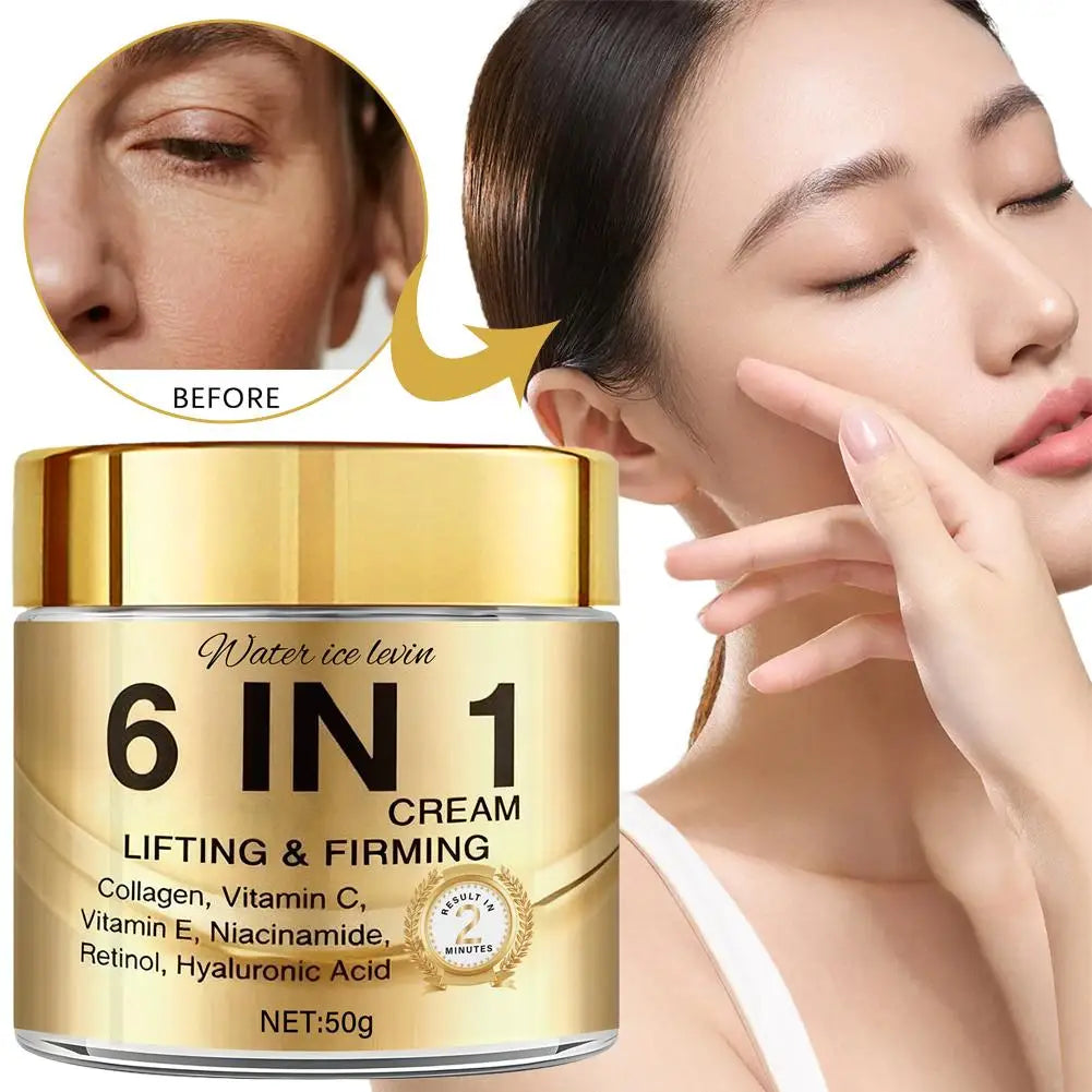 6 IN 1 Collagen Face Cream Lifting Firming Moisturizer With Vitamin C, E, Retinol,Hyaluronic Acid 50g Anti-Wrink Skin Care Peaceful Pleasures Health and Wellness