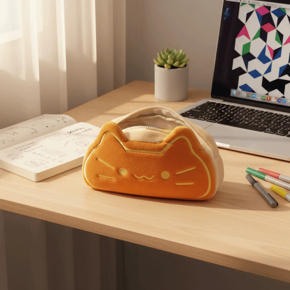Large Capacity Caramel Cat Pen Case Cute Design Lovely Appearance Cartoon Pen Case Material Kitten Theme Pencil Bag Peaceful Pleasures Health and Wellness