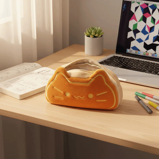 Large Capacity Caramel Cat Pen Case Cute Design Lovely Appearance Cartoon Pen Case Material Kitten Theme Pencil Bag Peaceful Pleasures Health and Wellness