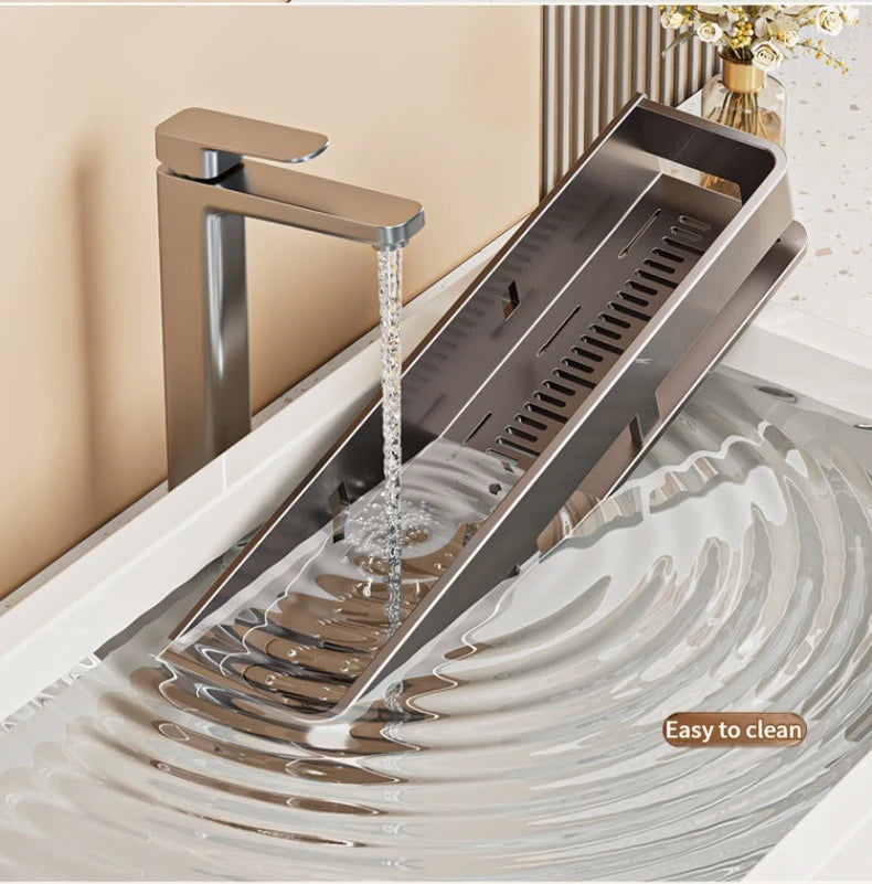 No-Drill Aluminum Wall Rack – Kitchen & Bathroom Organizer