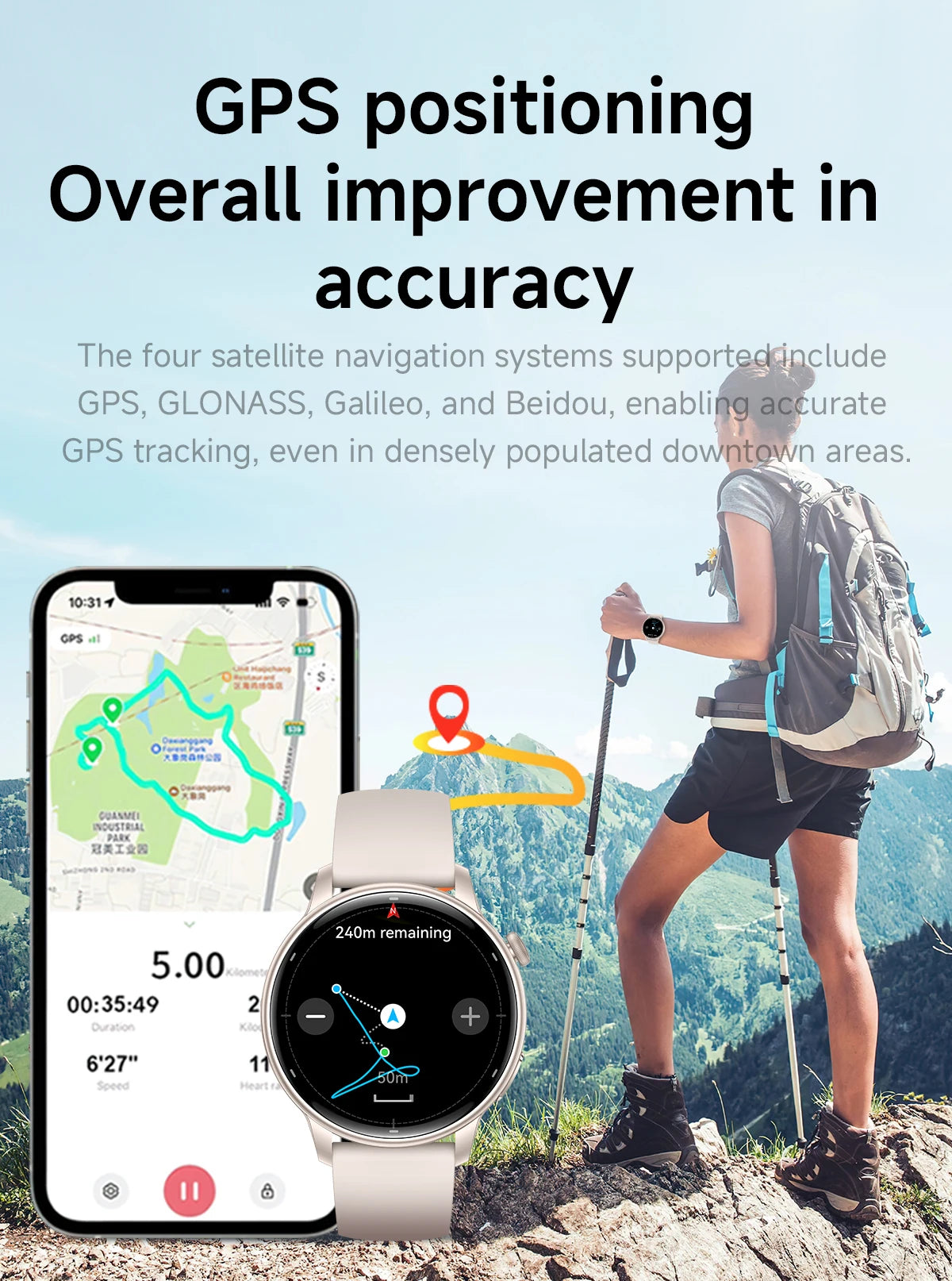 Yoateo Women's GPS Smart Watch AMOLED 3ATM BT Call Fitness