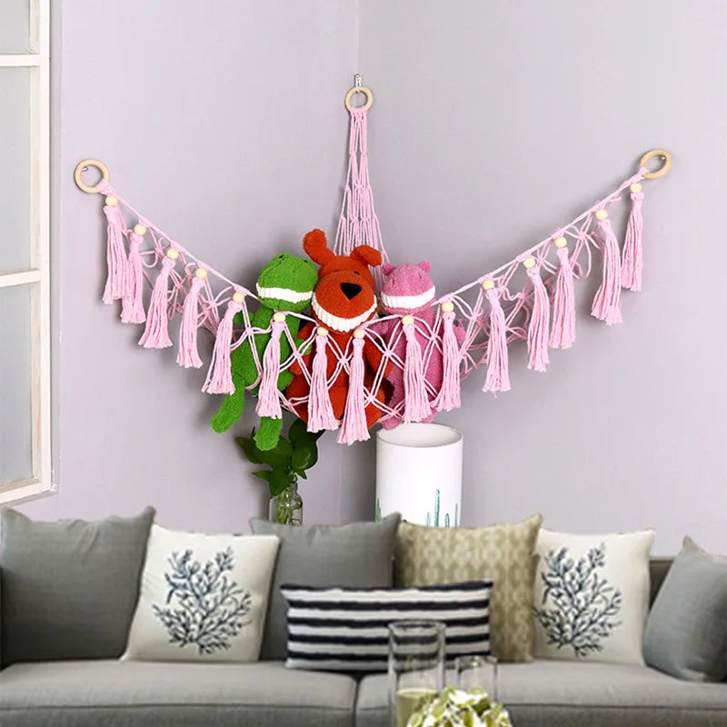 Triangle Wall Hanging Toy Net Pouch Children Room Storage Organizer Knitted Plush Toy Hammock Net Peaceful Pleasures Health and Wellness