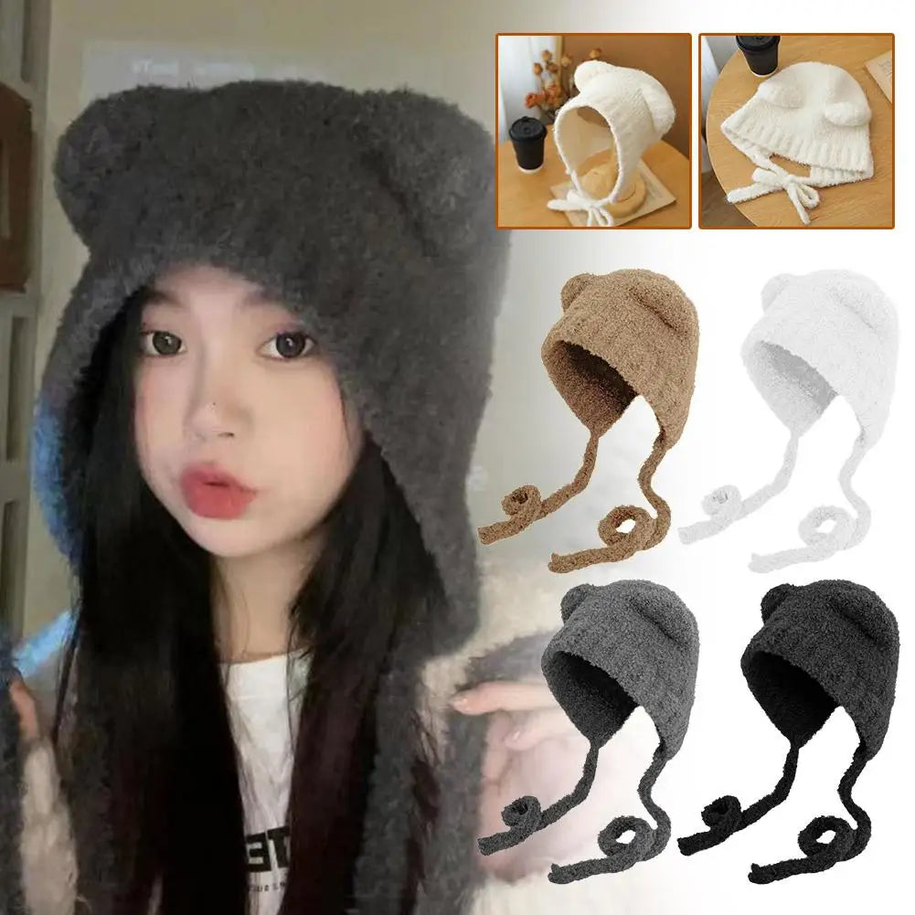 Women's Bear Ear Winter Knit Beanie – Warm Plush Hat