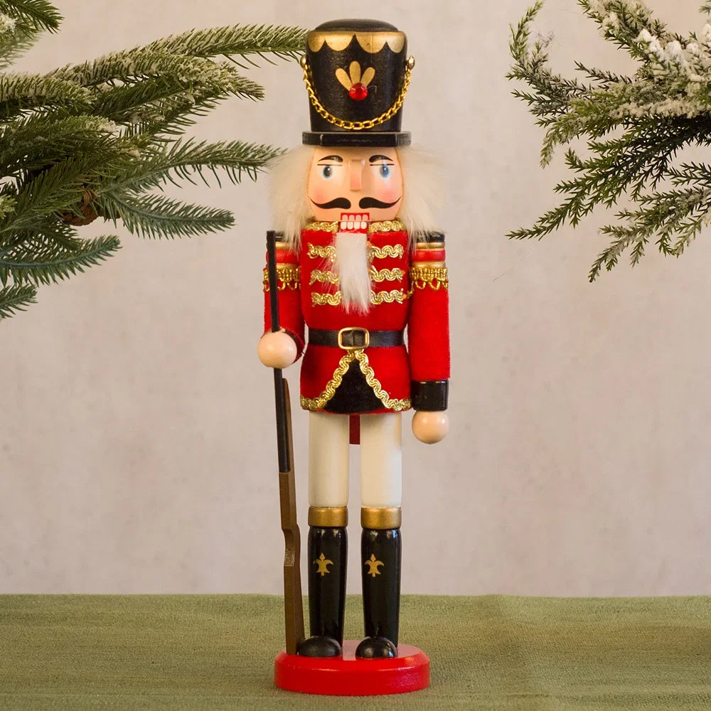 New Creative 30cm Wooden Christmas Nutcrackers Wooden Soldiers Guard Figurines with Good Workmanship for Holiday Decor Display Peaceful Pleasures Health and Wellness Gun soldiers
