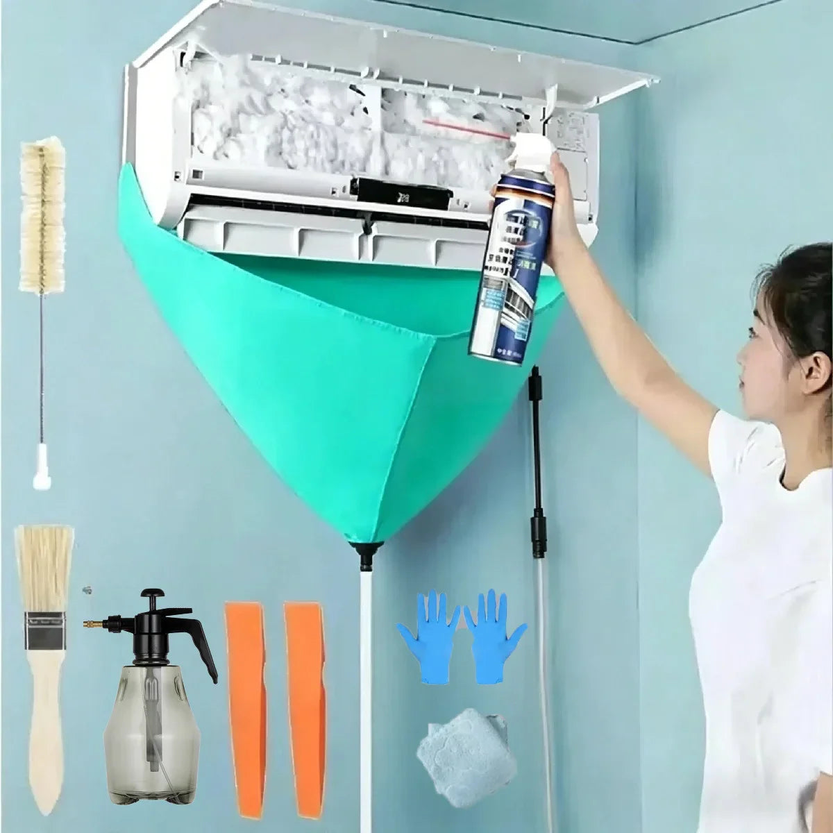 AC Cleaning Kit – Leak-Proof Cover, Bag & Tools | 1–8 Pcs