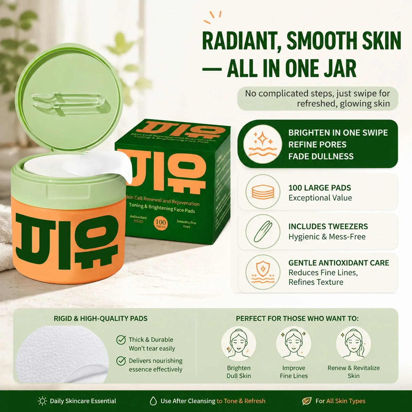 100-Piece Centella Face Pads – Brightening & Hydrating Serum