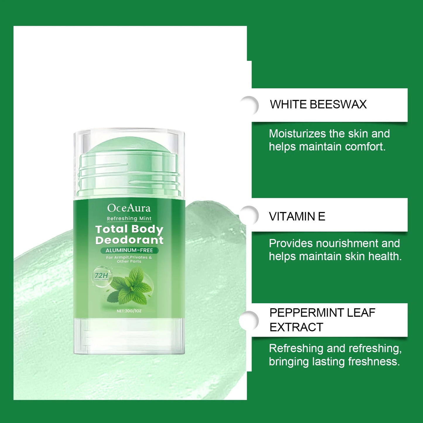 OceAura Cooling Mint Deodorant Stick – Unisex Fresh Body Bar