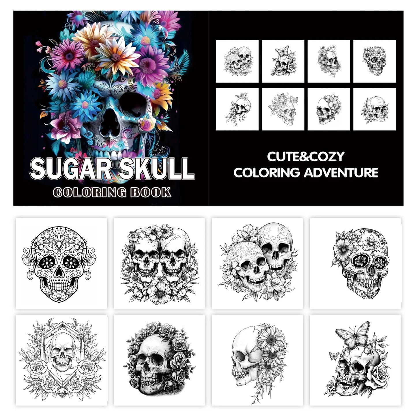 Bview Art Skull Adult Coloring Book 24 Pages Gothic Doodle