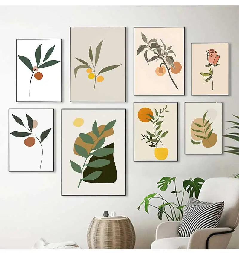 Vintage Nordic Canvas Wall Art | Abstract Girl Plant Leaf Print