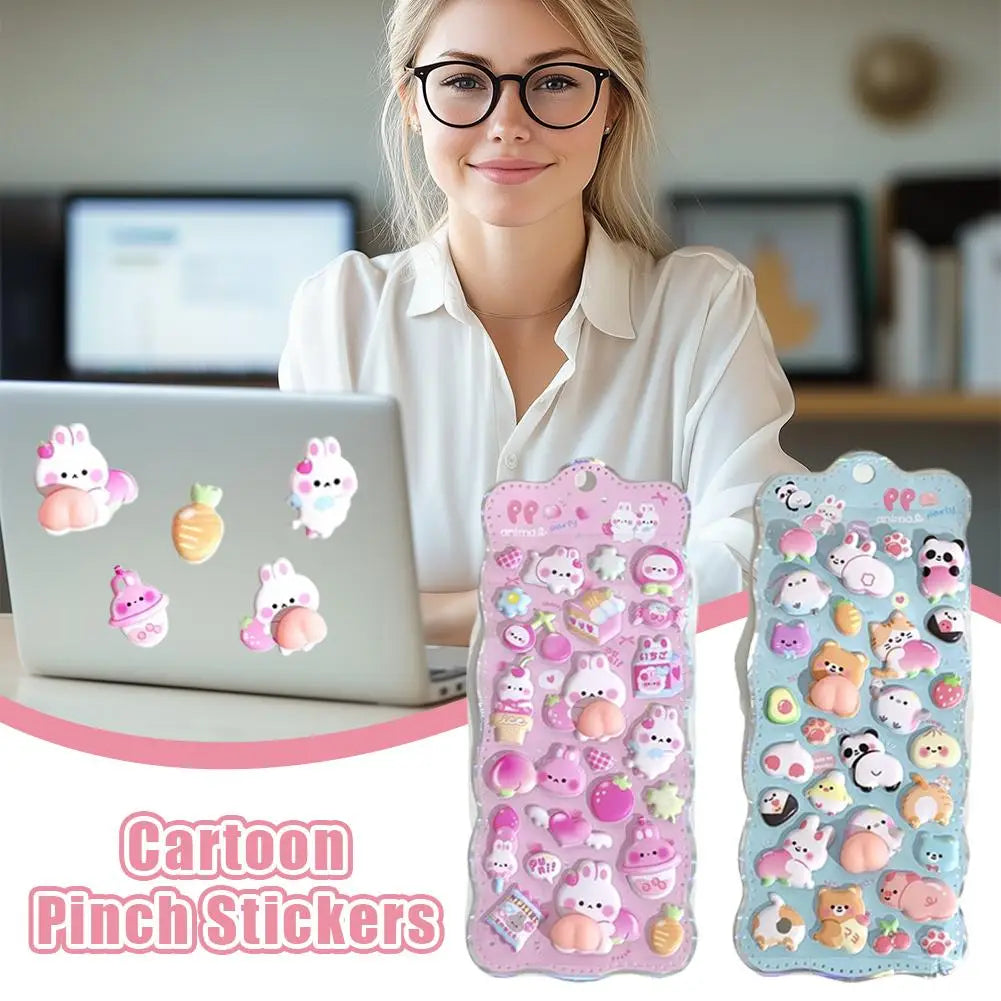 3D Soft Cute Cartoon Animal Butt Sticker - Pinch Music Decompression DIY Mobile Phone Decoration Kids Funny Adhesive Accessory Peaceful Pleasures Health and Wellness