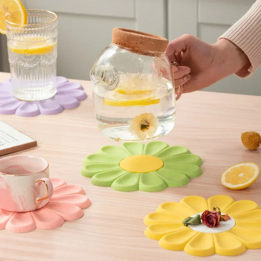 Flower Heat Resistant Silicone Mat Drink Cup Coasters Non-slip Pot Peaceful Pleasures Health and Wellness