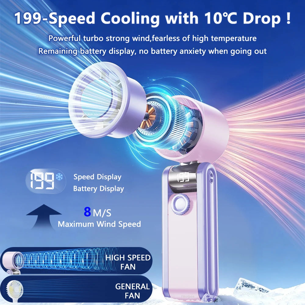 Portable Fan 180°Adjustable Desktop Cooling Fan LED Display Rechargeable for Outdoor Travel Handheld Mini Fan Hanging Neck Fan Peaceful Pleasures Health and Wellness