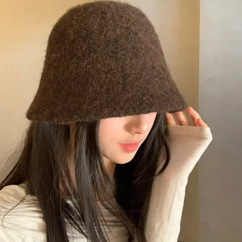 Women's Winter Wool Bucket Hat – Warm Dome Cap One Size