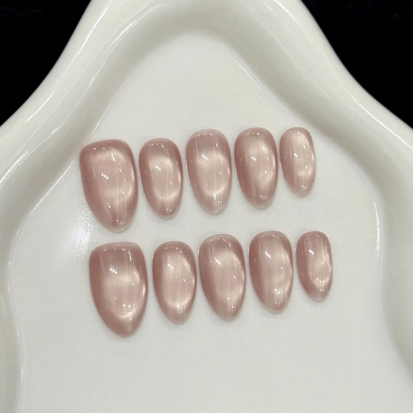 10pcs Handmade Glass Bead Cat Eyes Press on Nails Solid Color Fake Nails Wearable Reusable Ins Simple Long Almond False Nail Tip Peaceful Pleasures Health and Wellness XS