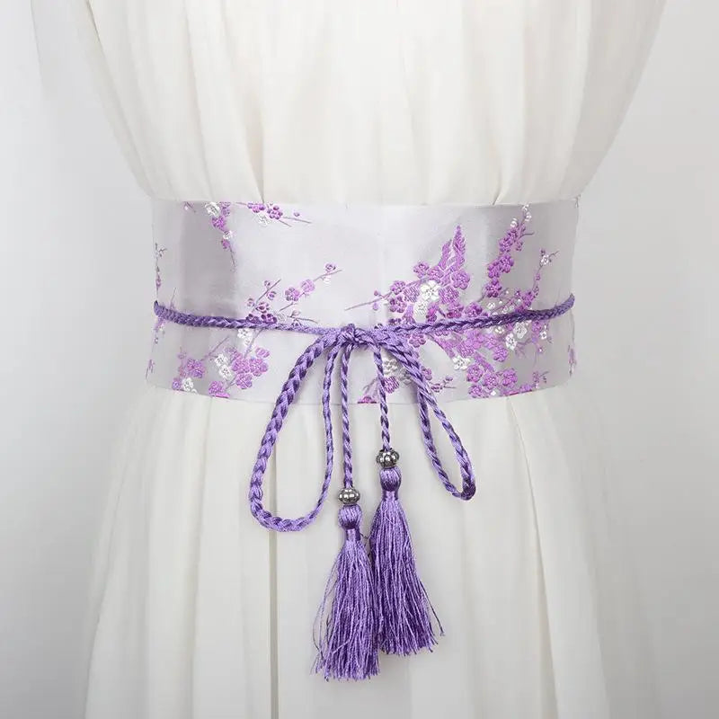 Vintage Floral Embroidered Wrap Belt | Chinese Style Tassel