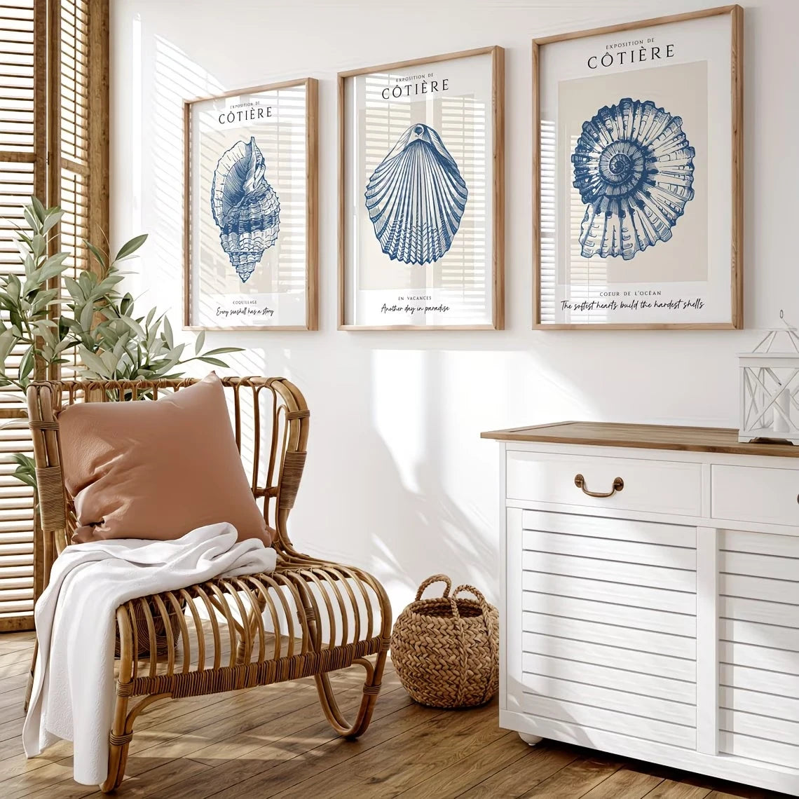 3-Piece Blue Ocean Conch Shell Canvas Wall Art | Home Decor