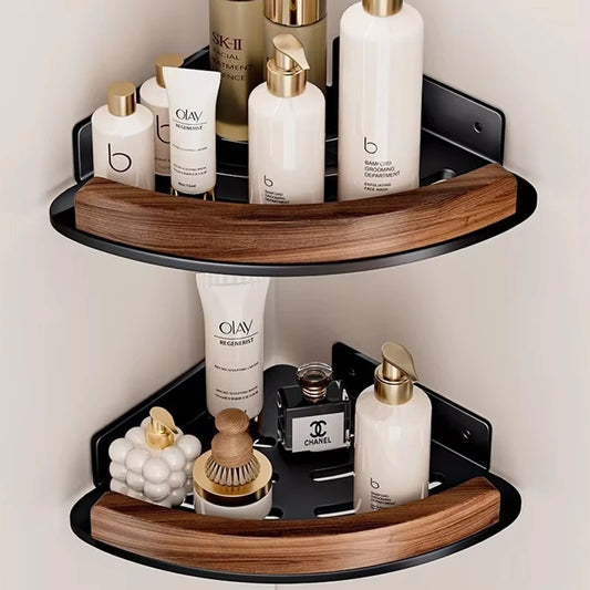 Wood Corner Wall Shelf – Bathroom Organizer Rack | Triangular Corner Wall Shelf Peaceful Pleasures Health and Wellness