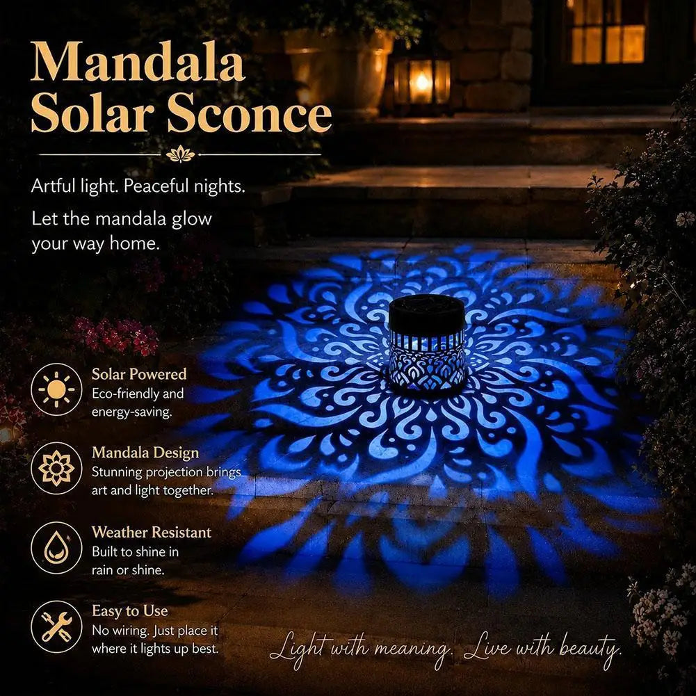 Waterproof Outdoor Deck Step Wall Light Hollow Solar-Powered Mandala Projector Light Exotic Garden Decoration Automatic Light Peaceful Pleasures Health and Wellness