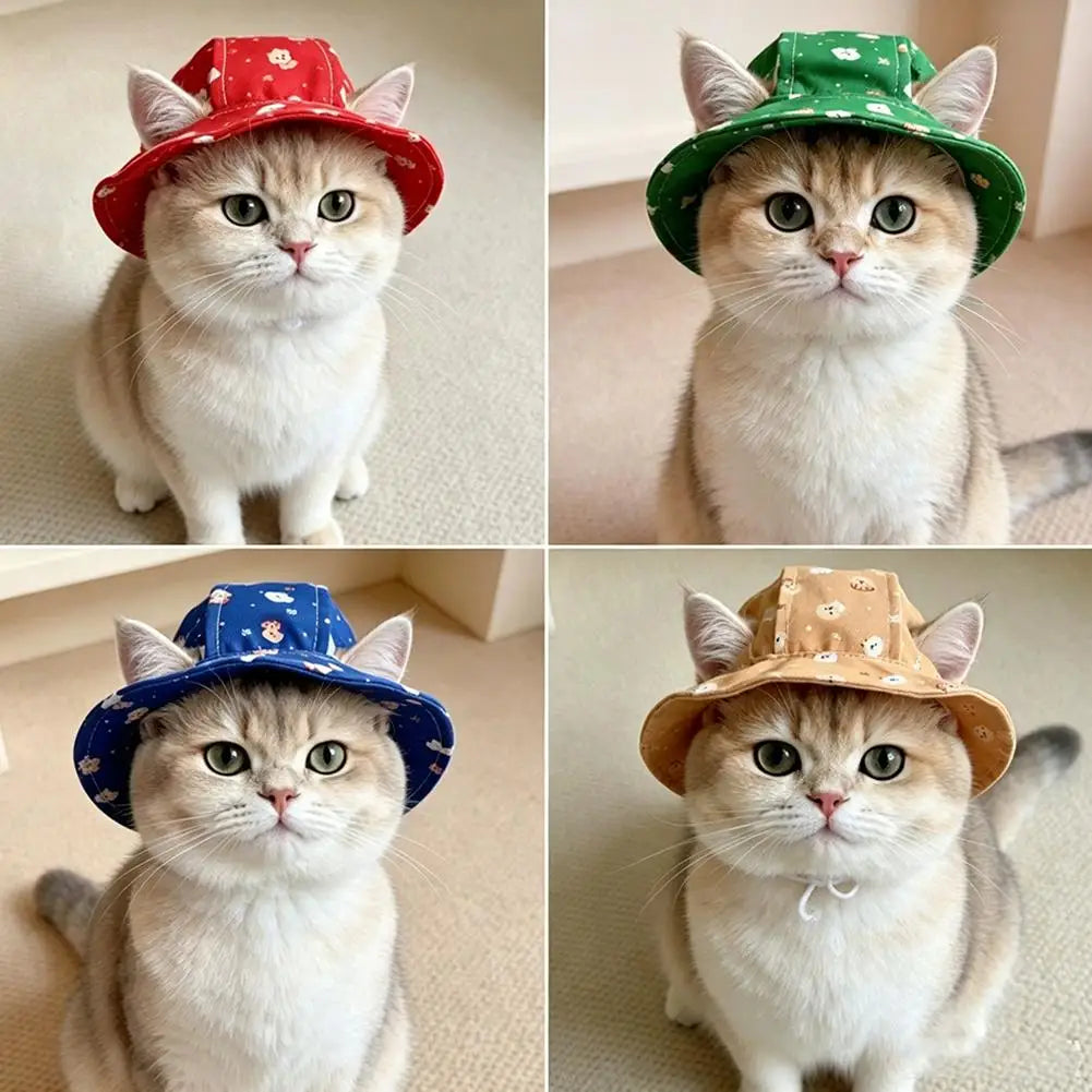 Cartoon UV Sun Hat for Small Cats & Dogs | Pet Bucket Hat
